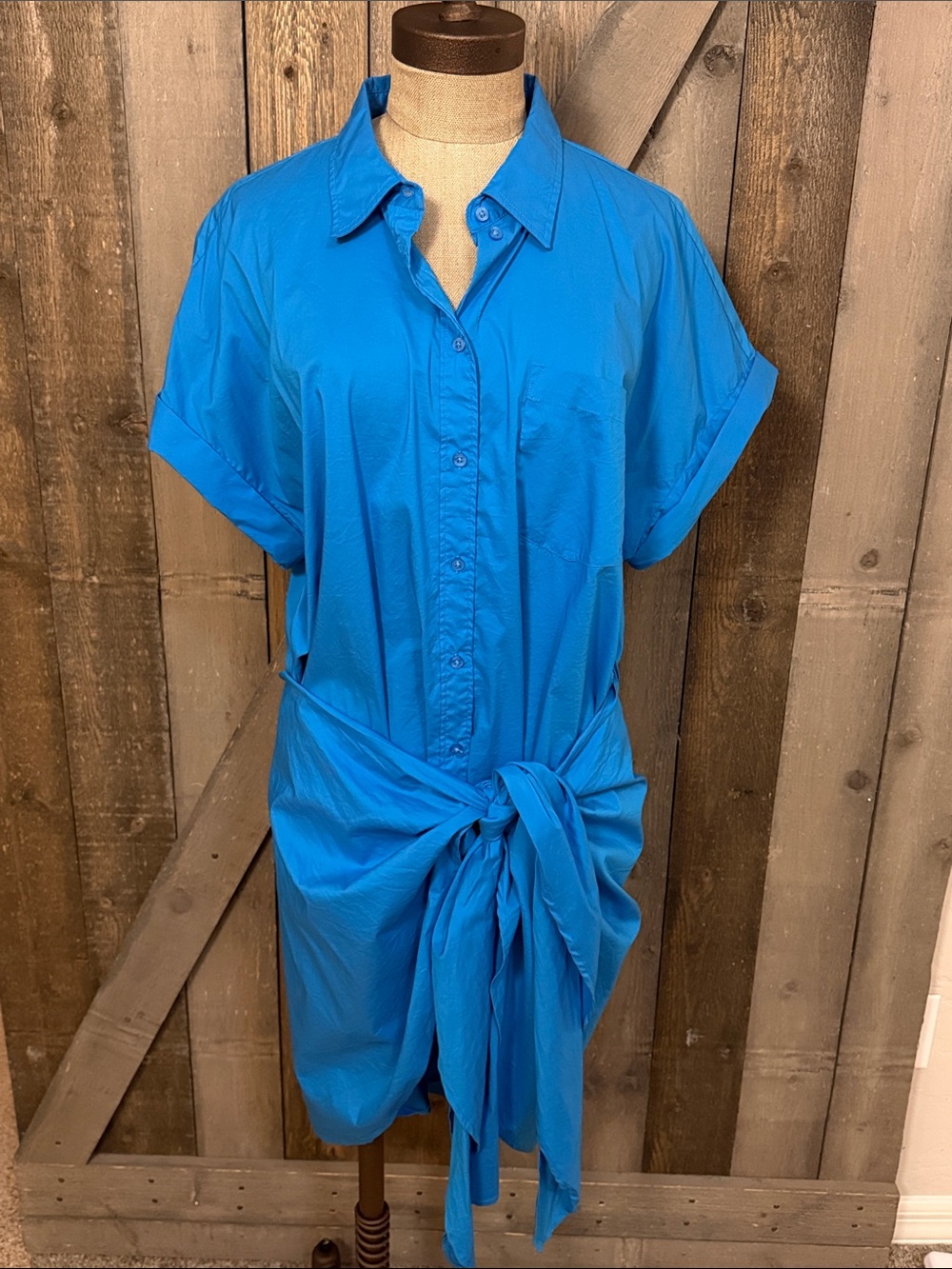 Lauren Ralph Lauren Cobalt Blue Shirt Dress Tie Waist Stretch Size 16 Work Prep